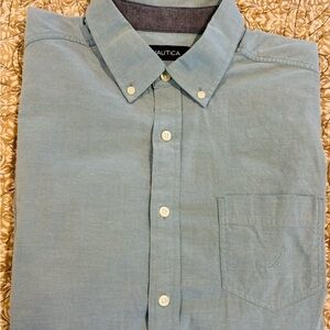 Nautica Men's Light Blue/Seafoam Green Button-Down Shirt